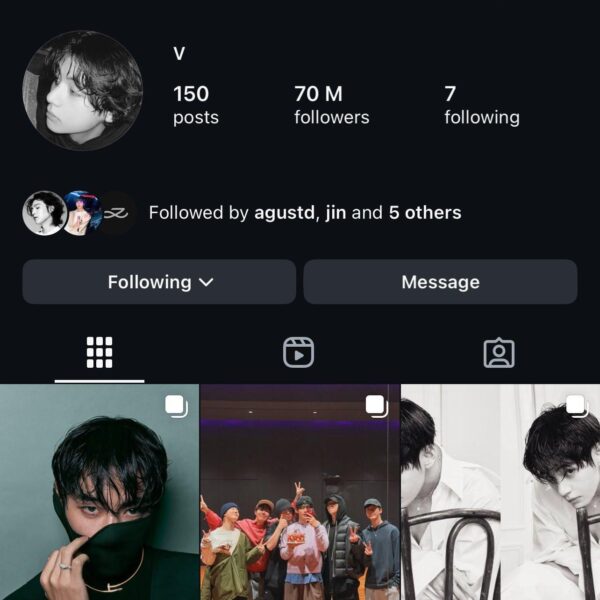 260113 V has reached 70 million followers on Instagram