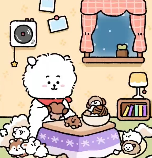 260107 BT21 on Twitter: Plop...plop... RJ's fluff is turning into little friends...💭