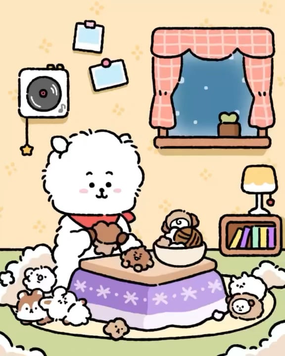 260107 BT21 on Instagram: Plop...plop... RJ's fluff is turning into little friends...💭
