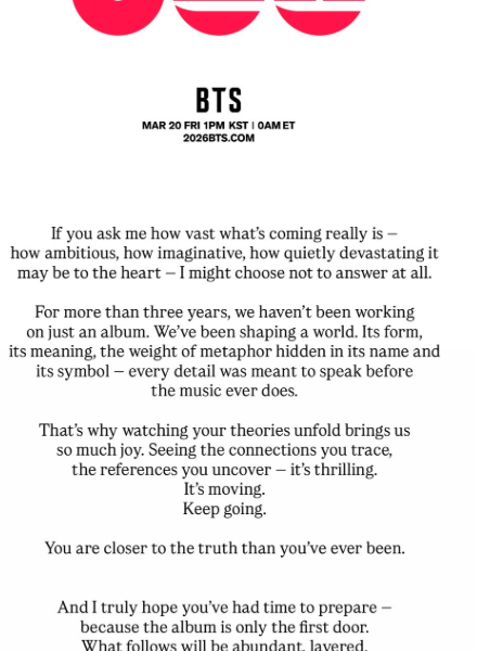 BigHit/HYBE Senior Creative Director IG Post - 050126