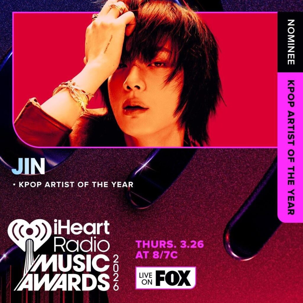 [BTS Official Twitter] We're honored to be nominated at 2026 #iHeartAwards! Thank you #BTSARMY for your continued love and support - 090126