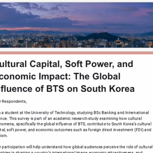 Research Survey: BTS, ARMY & South Korea's Cultural and Economic Impact (Worldwide, Age 15+)