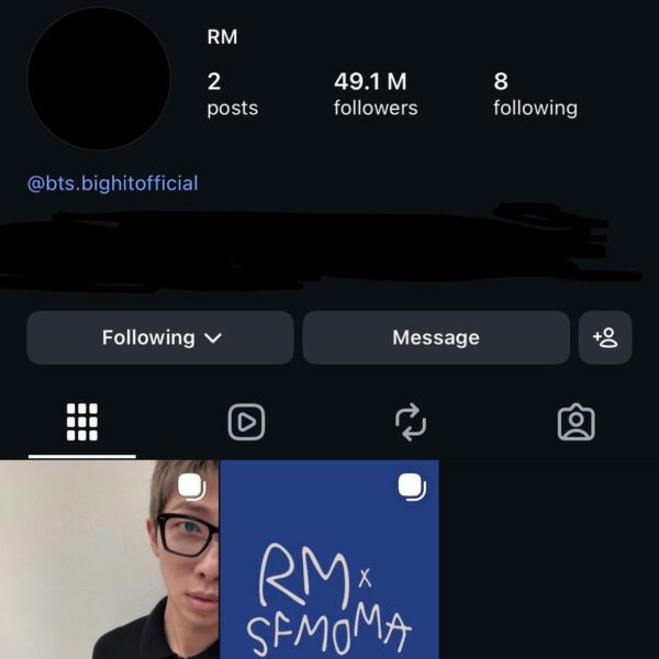Namjoon has removed all IG posts except 2, and changed his profile pic to black - 100126