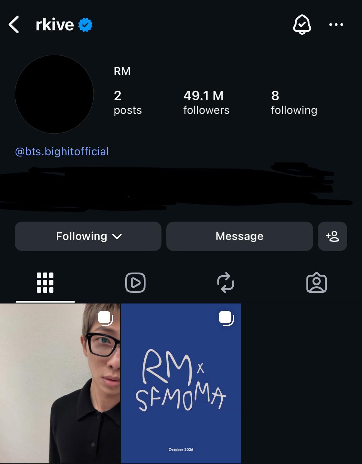 Namjoon has removed all IG posts except 2, and changed his profile pic to black - 100126