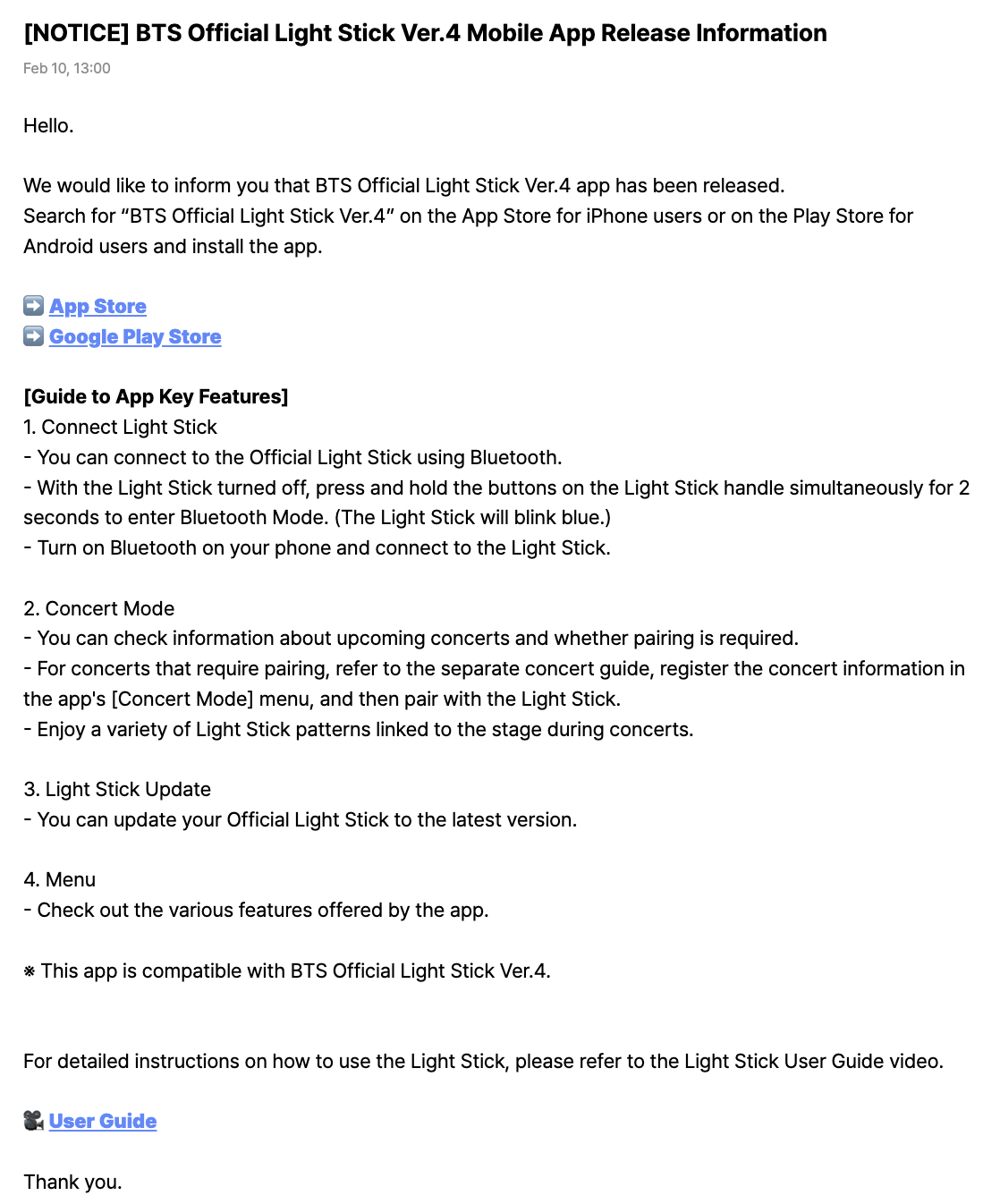 [NOTICE] BTS Official Light Stick Ver.4 Mobile App Release Information - 100226
