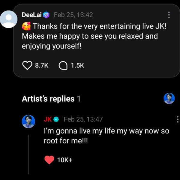 Jungkook Weverse comments (replies 1-5)