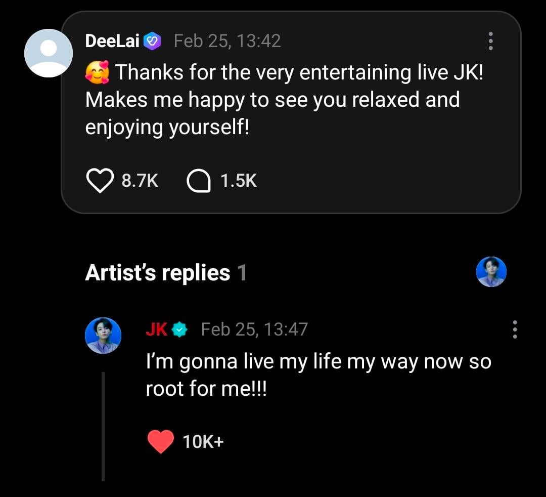 Jungkook Weverse comments (replies 1-5)