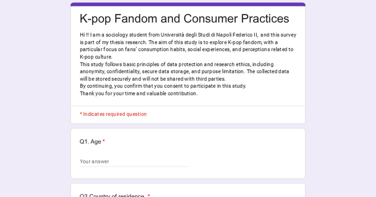 Research Survey : Kpop fandom & Consumer Practice ( Europe, All ages)