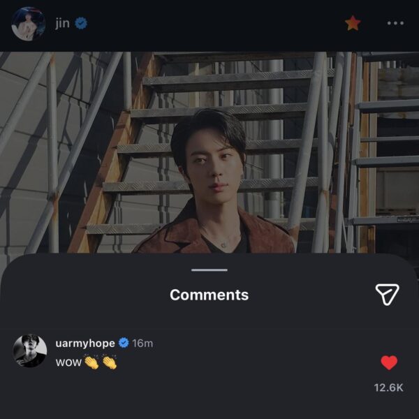 Hobi’s comment on Jin’s IG Post - 280226