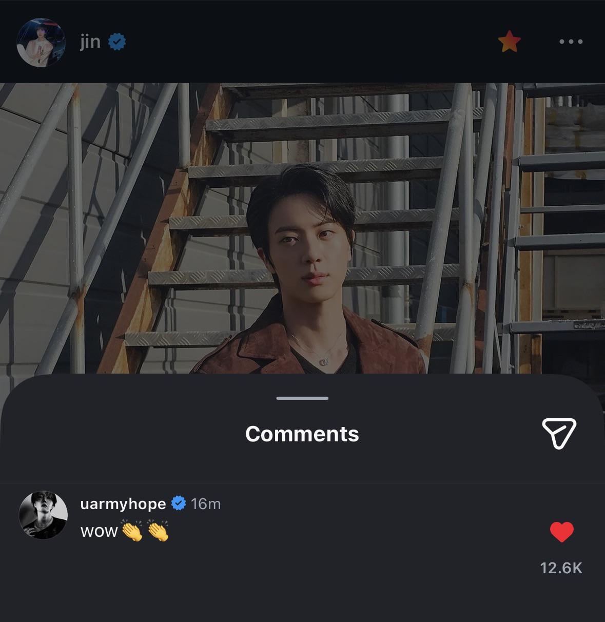 Hobi’s comment on Jin’s IG Post - 280226