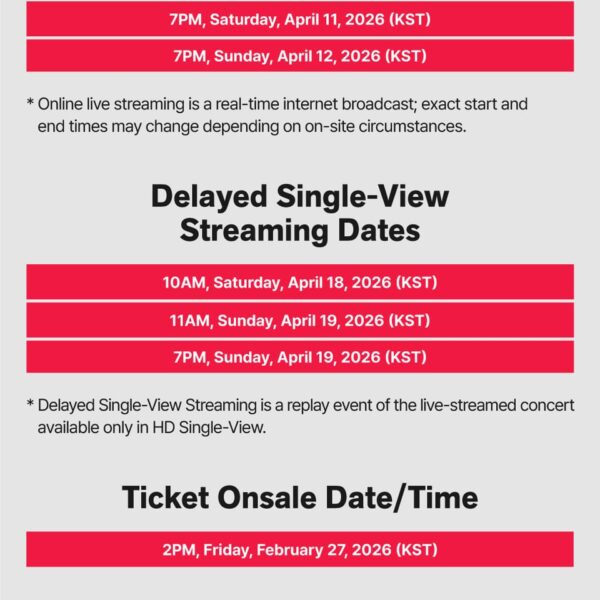 260212 [NOTICE] BTS WORLD TOUR ‘ARIRANG’ IN GOYANG Online Live Streaming and GOYANG & TOKYO: Live Viewing