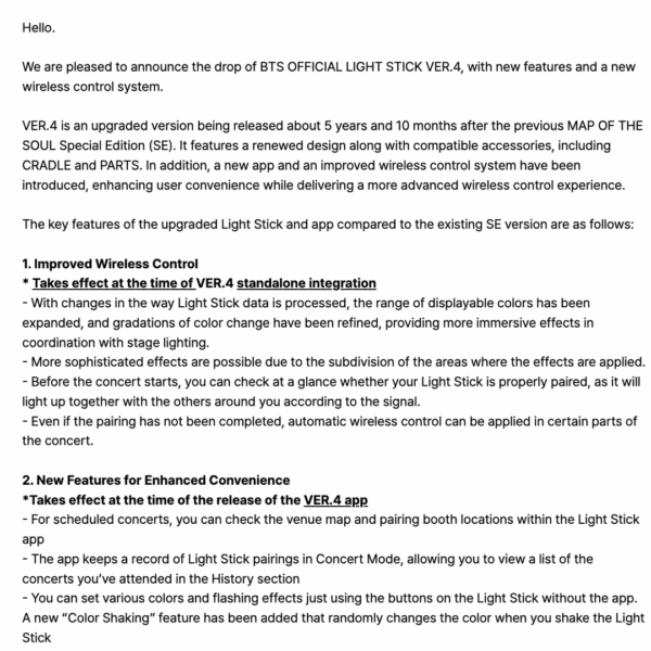 [NOTICE] BTS OFFICIAL LIGHT STICK VER.4 Release and Wireless Control Support - 050226