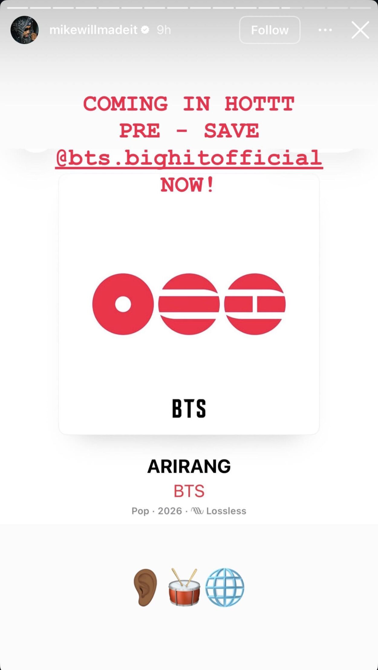 260203 Mike WiLL Made-It (Producer) on Instagram Story ft. BTS