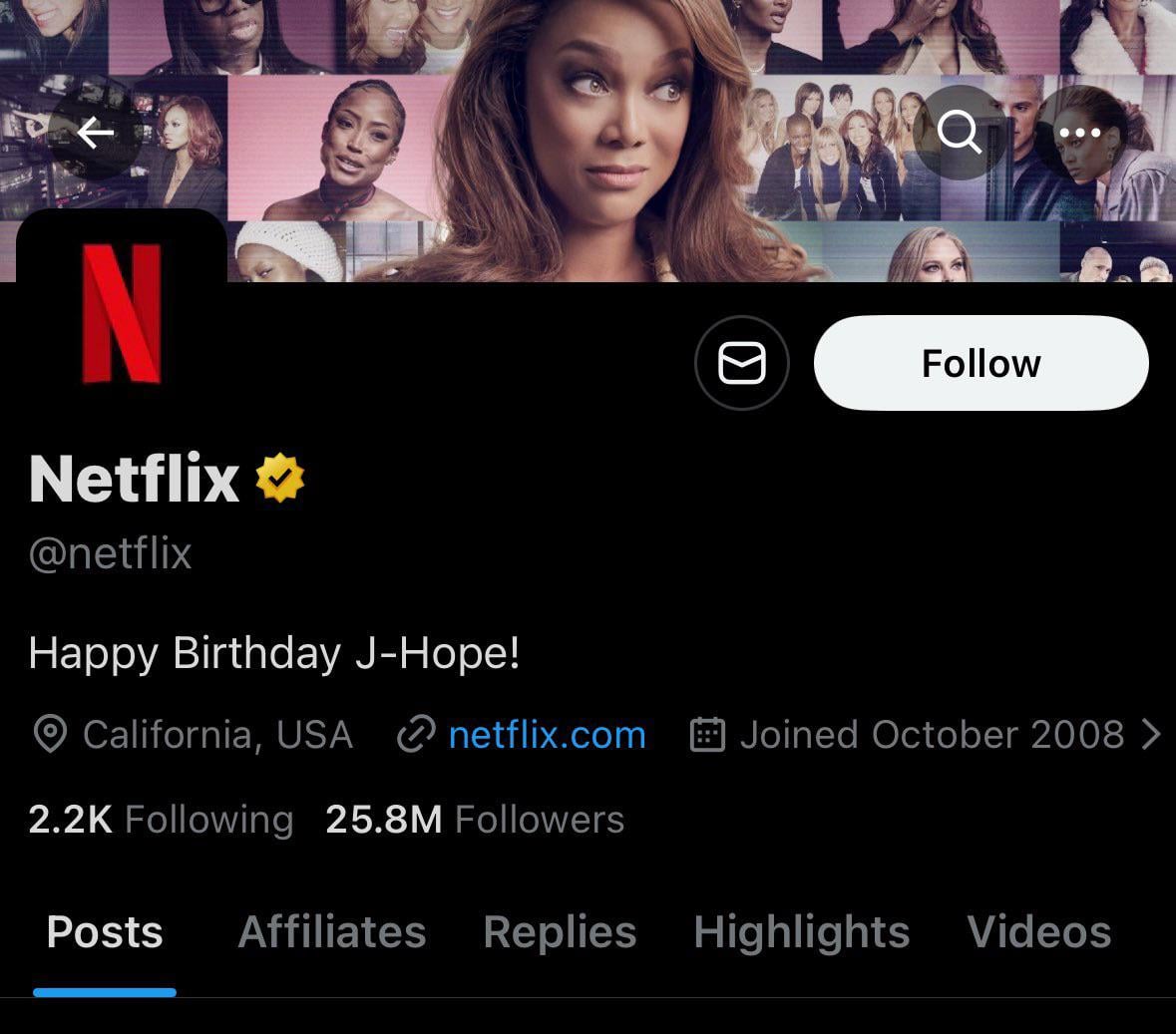 Netflix has changed their Twitter/X bio to “Happy Birthday J-Hope!” - 190226