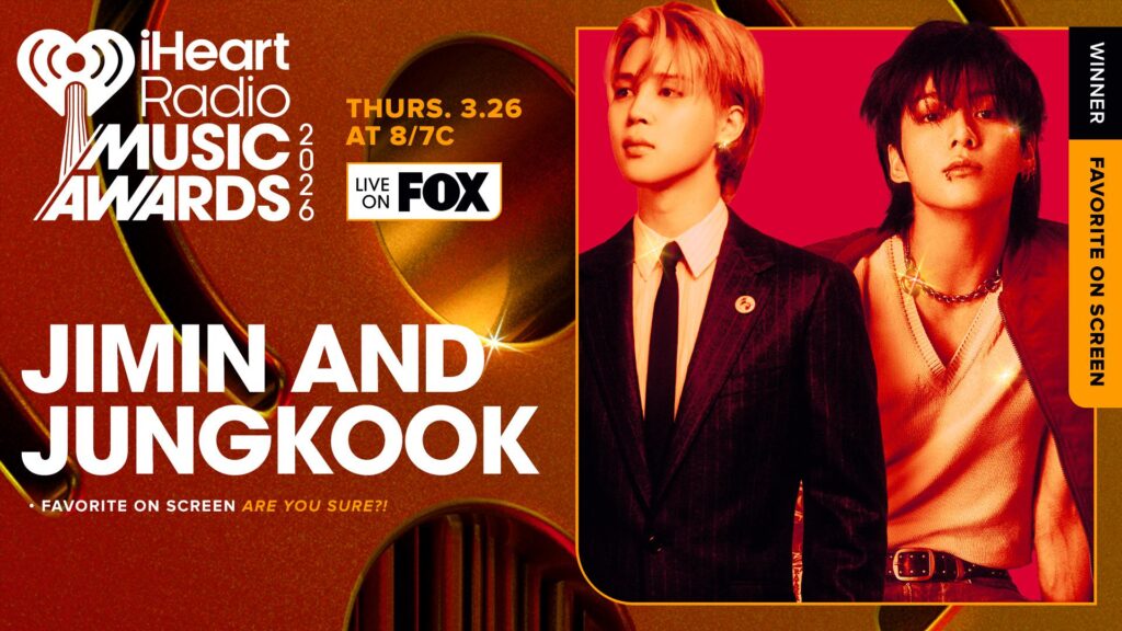 260327 [iHeartAwards2026] Jimin & Jungkook win Favorite On Screen