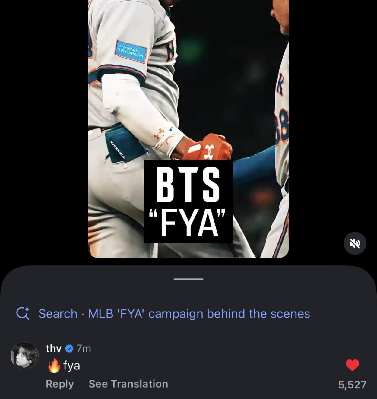 Taehyung’s Comment on MLB’s IG Post - 250326