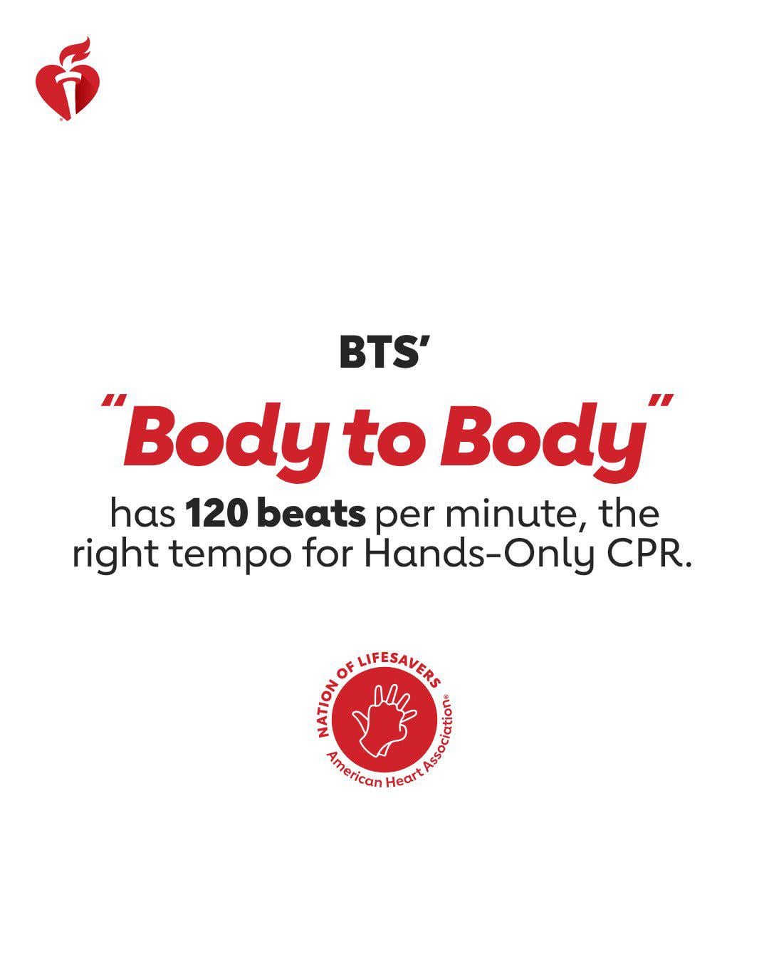 260321 American Heart Association on Instagram: This one’s for the BTS ARMY!  We’re jamming to “Body to Body,” because it has the right beat for Hands-Only CPR!