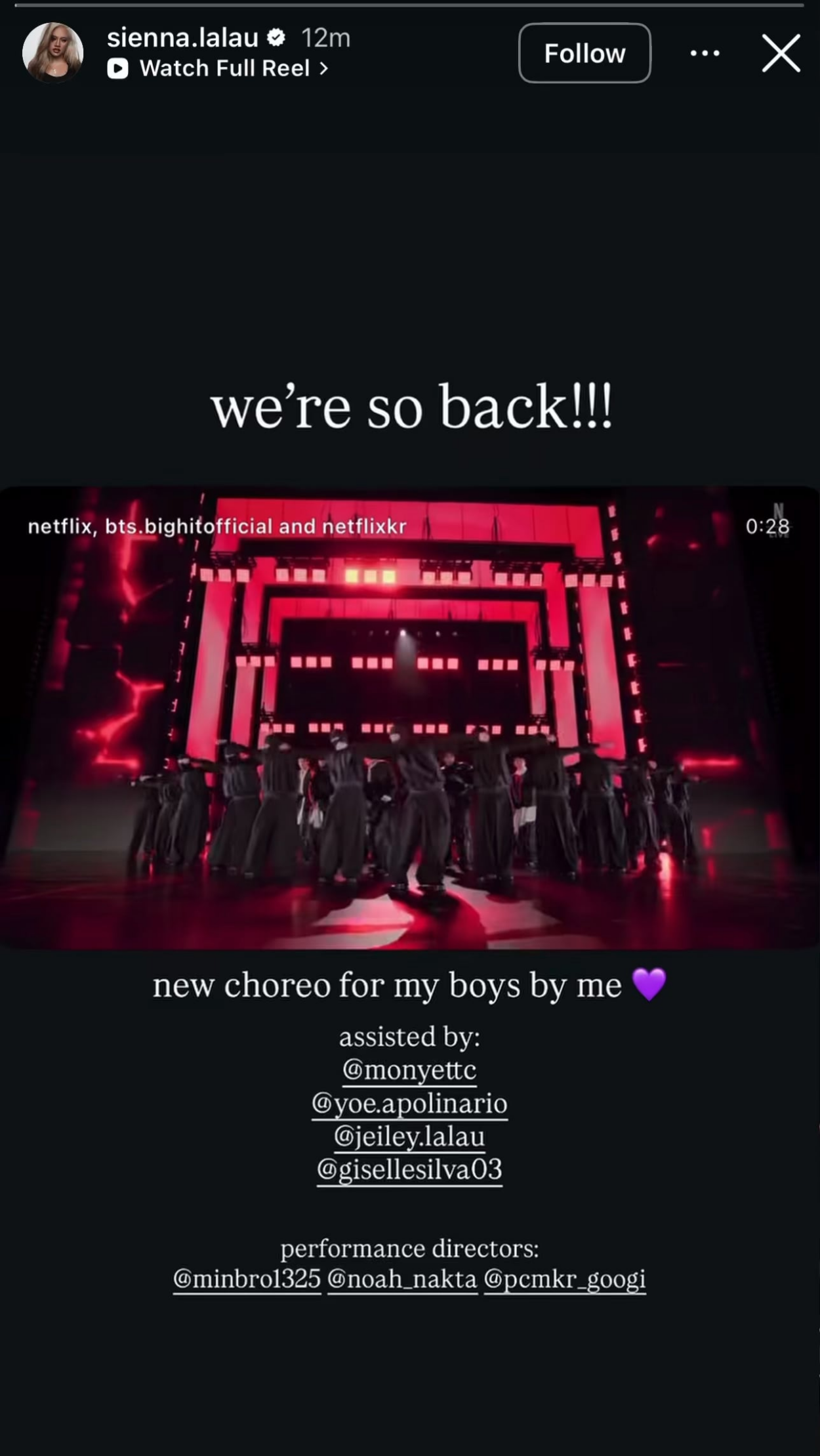 Sienna Lalau IG Story ft. BTS - 220326