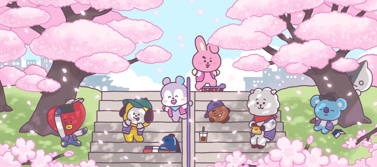 260326: BT21 on Twitter - Spring warmth through the drifting petals 🌸