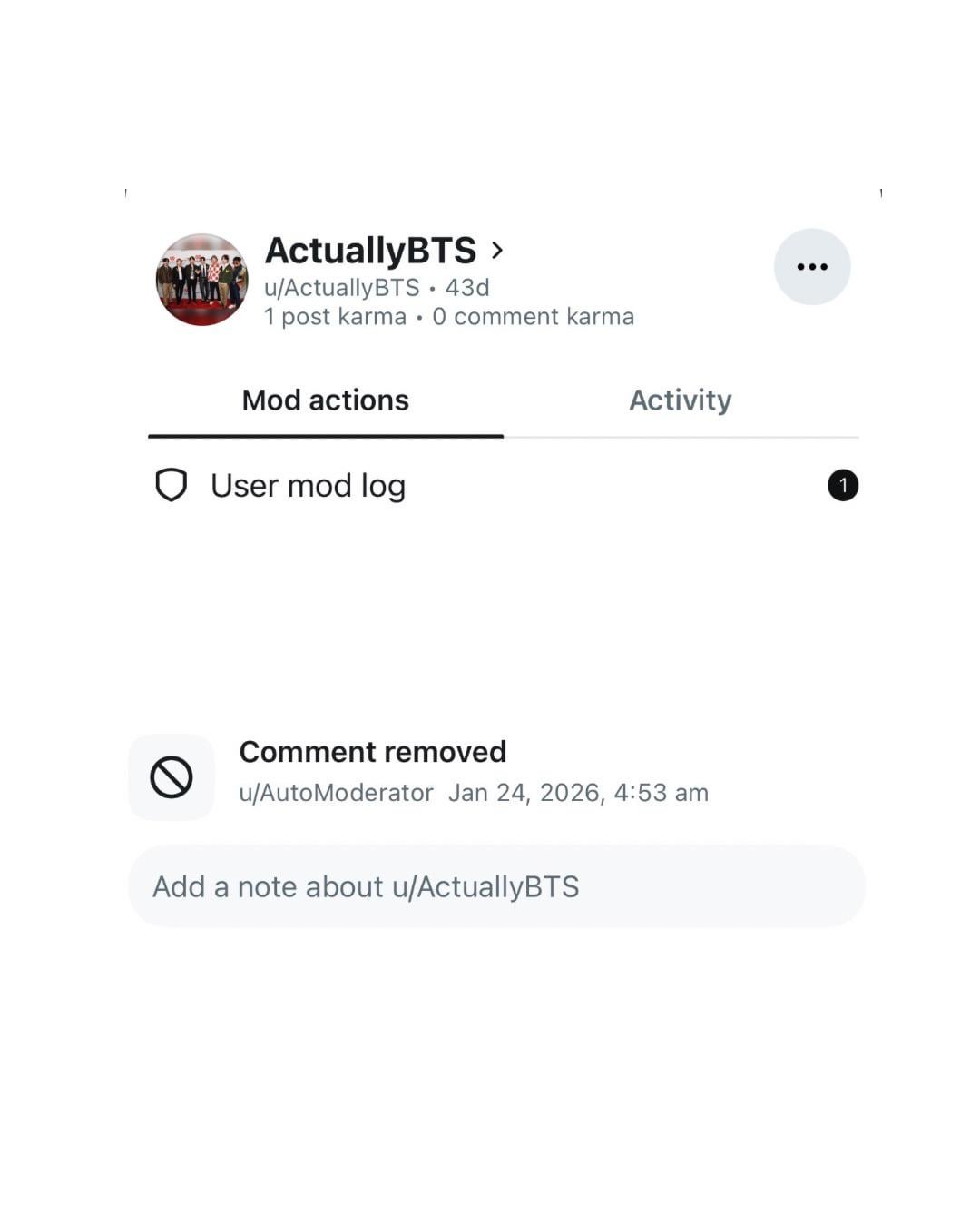 The r/bts7 moderators’ first massive L; removing a comment from BTS (HYBE) themselves.