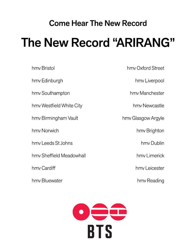 260313 HMV on Twitter: We’re celebrating the release of ARIRANG with special album release events taking place in selected hmv stores.