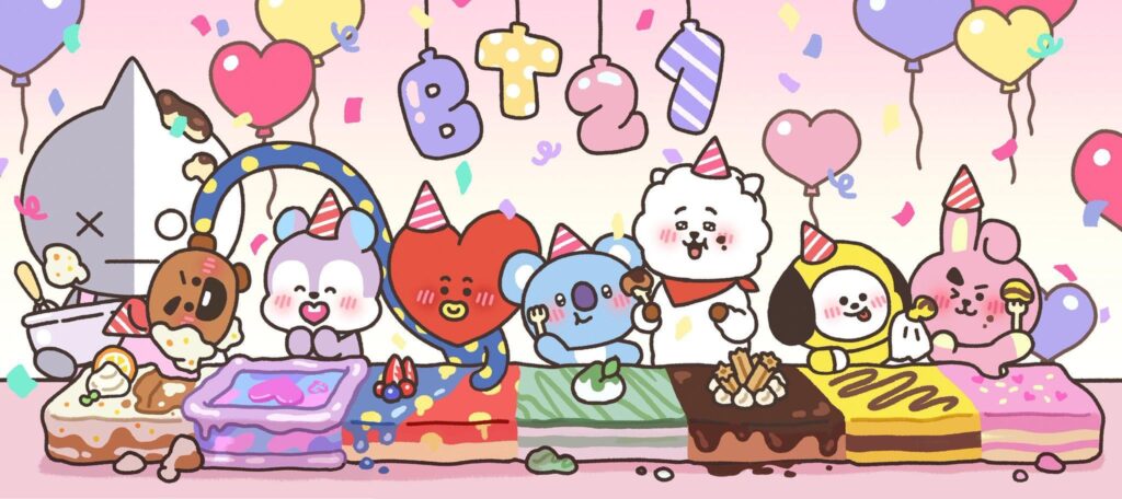 260319 BT21 on Twitter: Loading up on sweet happiness! 🍰✨