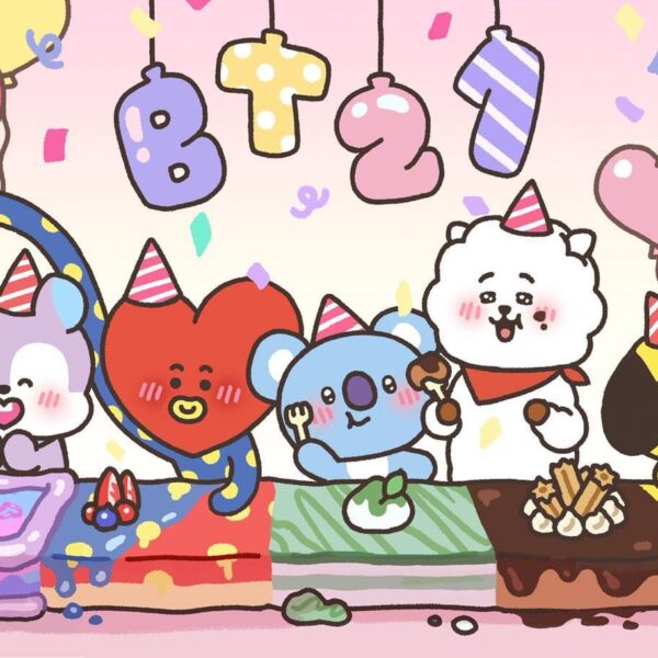 260319 BT21 on Twitter: Loading up on sweet happiness! 🍰✨