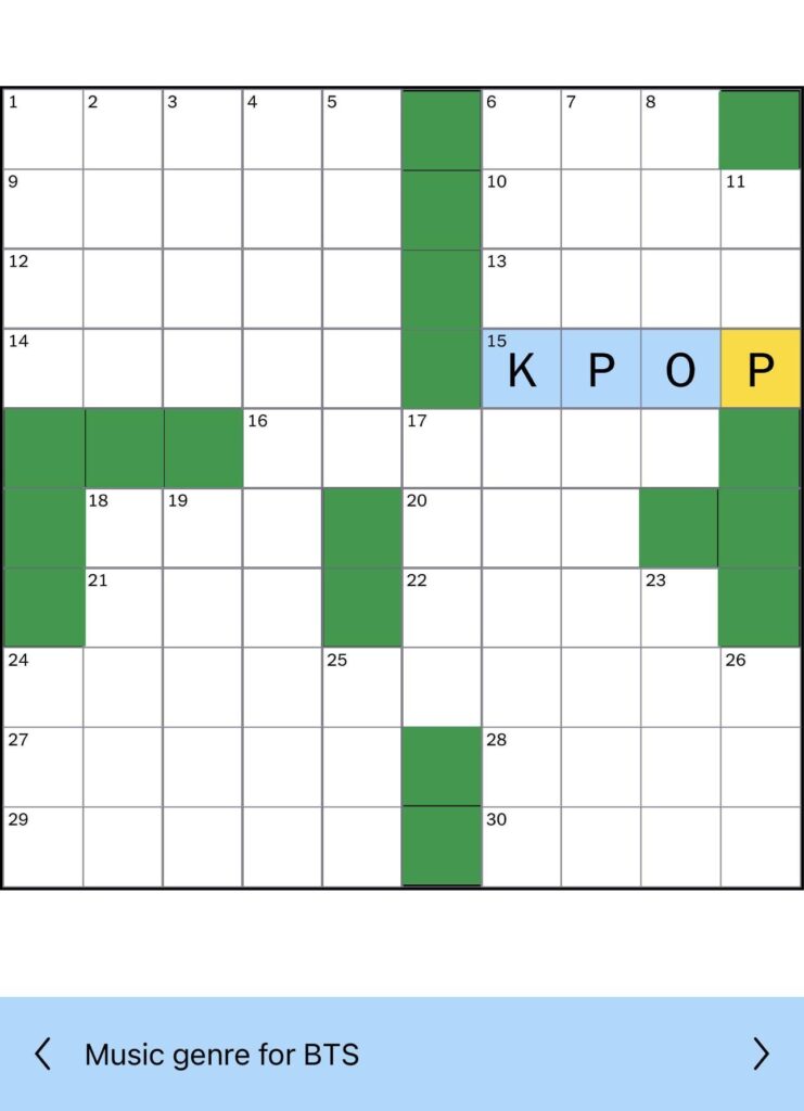 260317 BTS is a clue in the NYTimes’ Midi Crossword Puzzle