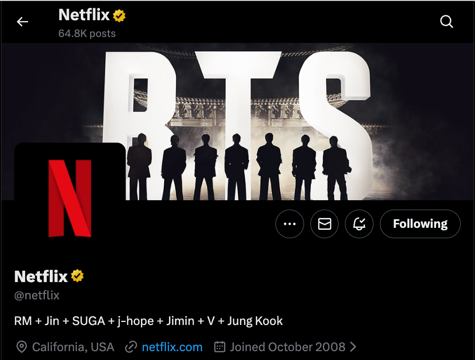 Netflix's updated banner and bio for BTS 'ARIRANG' Comeback Live - 050326
