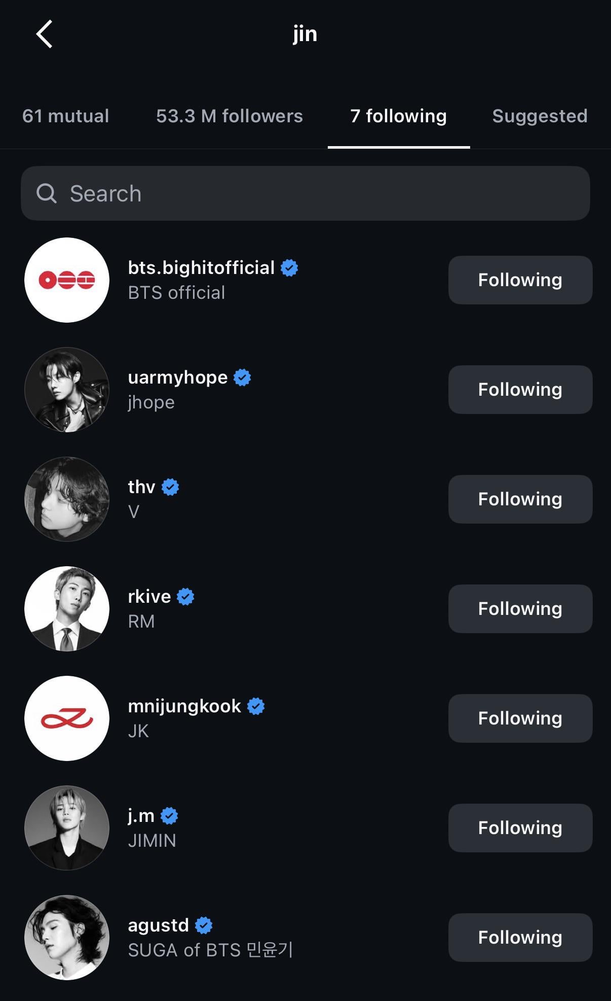 Jin is now following Jungkook back on Instagram - 310326