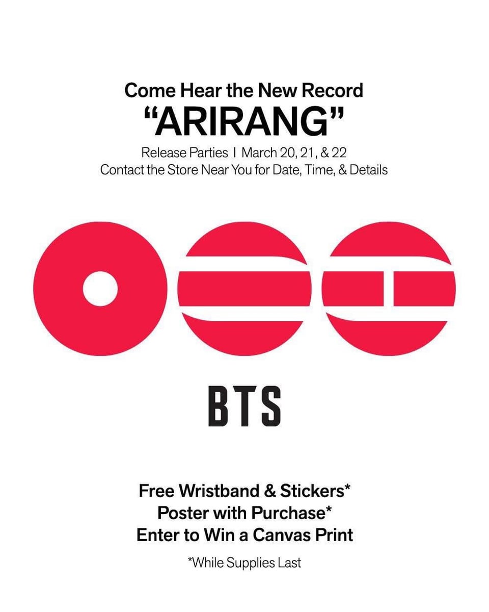260305 Record Store Day US (recordstoredayus) on Instagram: Arirang Release Parties
