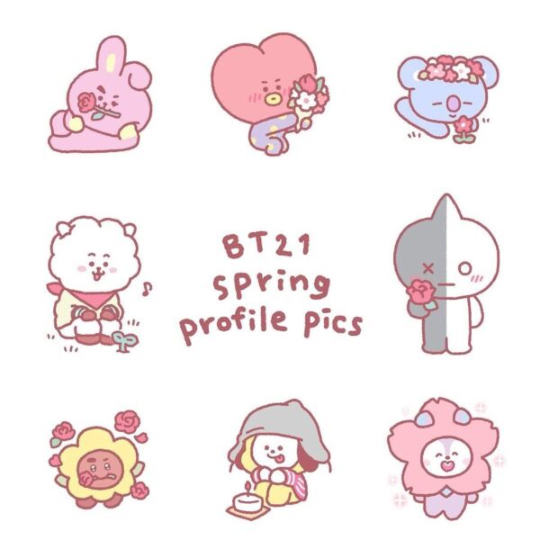 260303 BT21 Official on Instagram: Time for a spring update! 🌸✨Hmm… Strawberry RJ Looks familiar… 👀