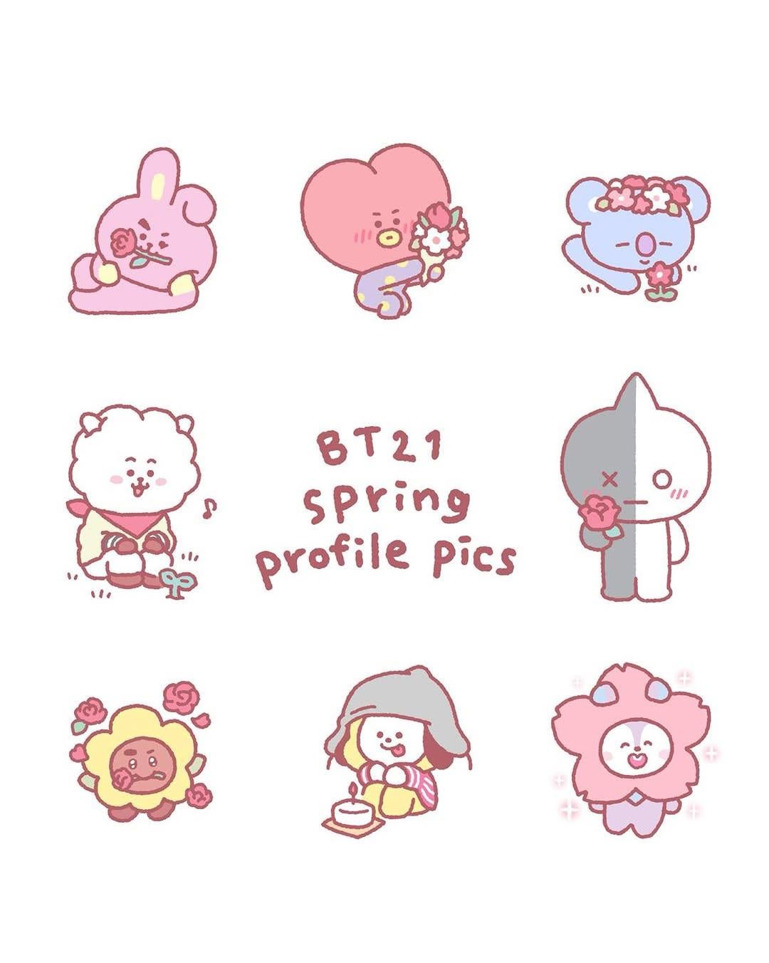 260303 BT21 Official on Instagram: Time for a spring update! 🌸✨Hmm… Strawberry RJ Looks familiar… 👀