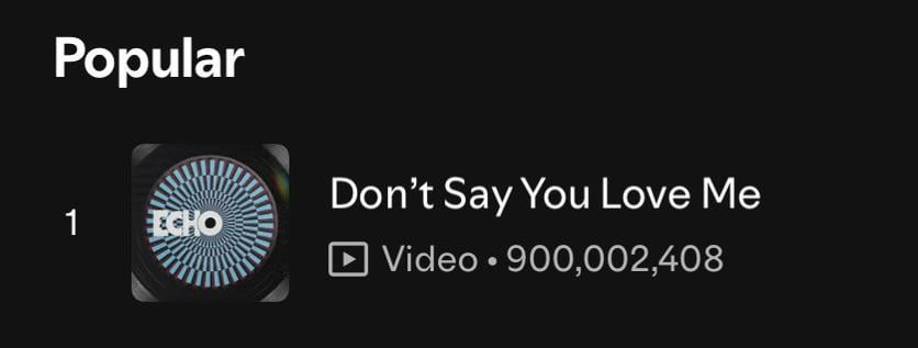 260331 Spotify Milestones: Jin’s “Don’t Say You Love Me” has surpassed 900 million streams