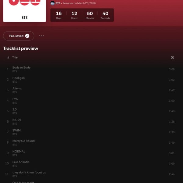 ARIRANG’s Tracklist has been released on Spotify - 040326