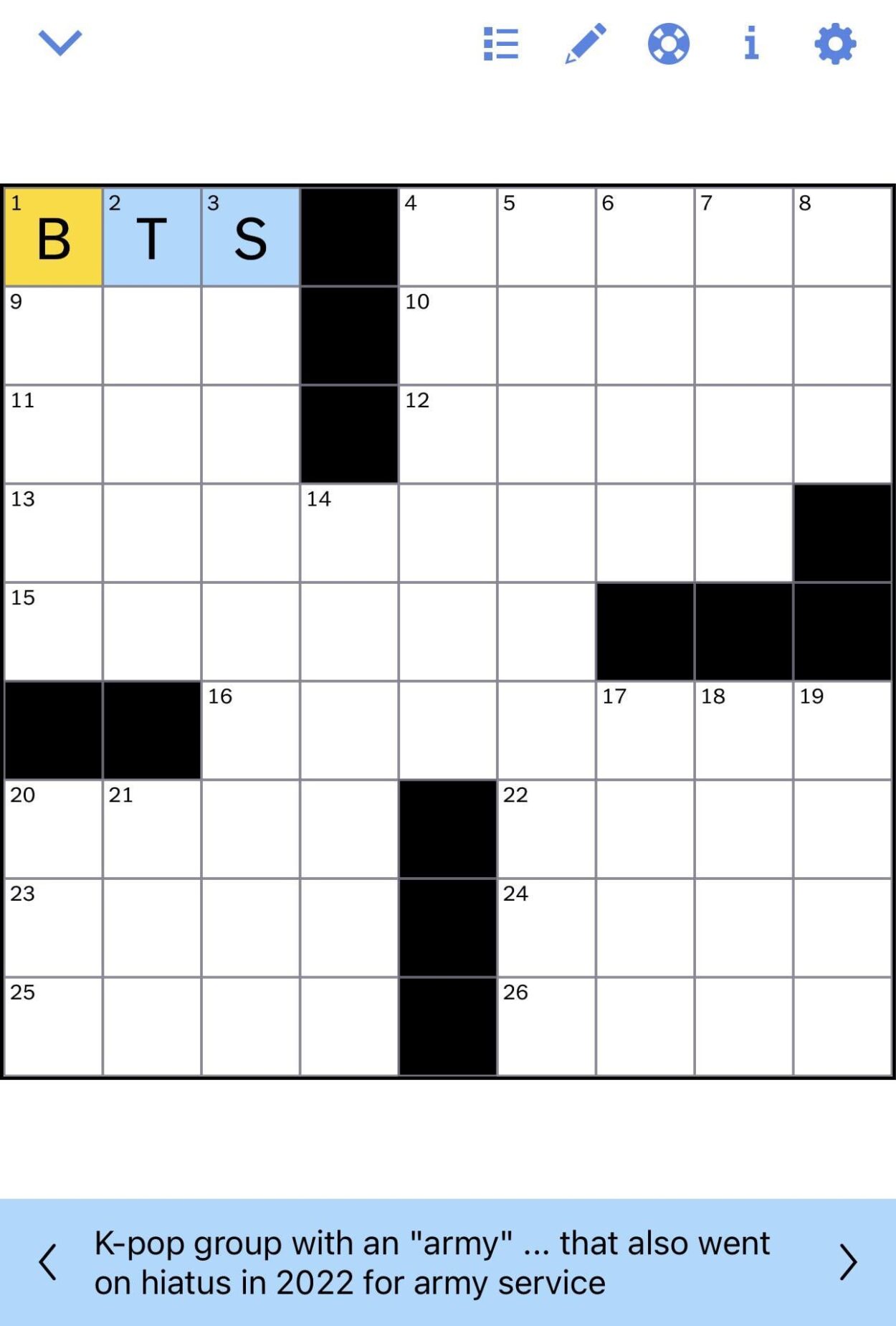 260428 BTS is an answer in the New York Times’ Midi crossword puzzle