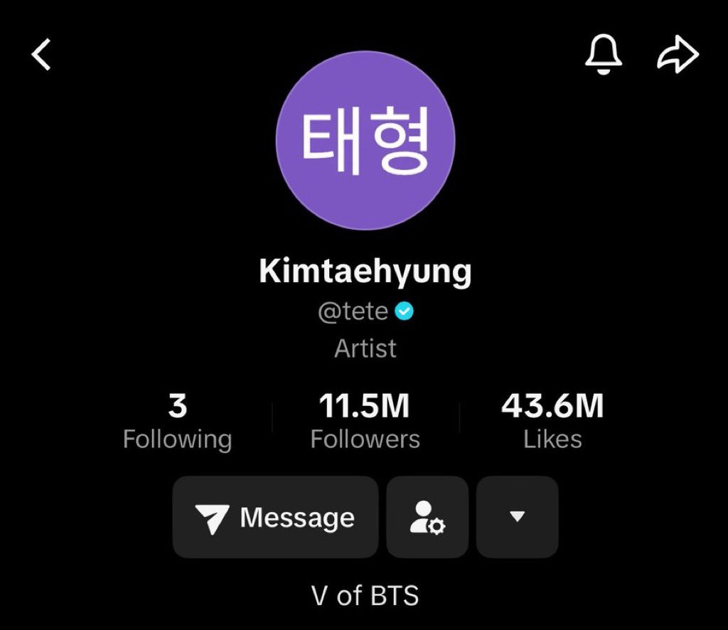 Taehyung changed his username on TikTok to 'tete' - 150426
