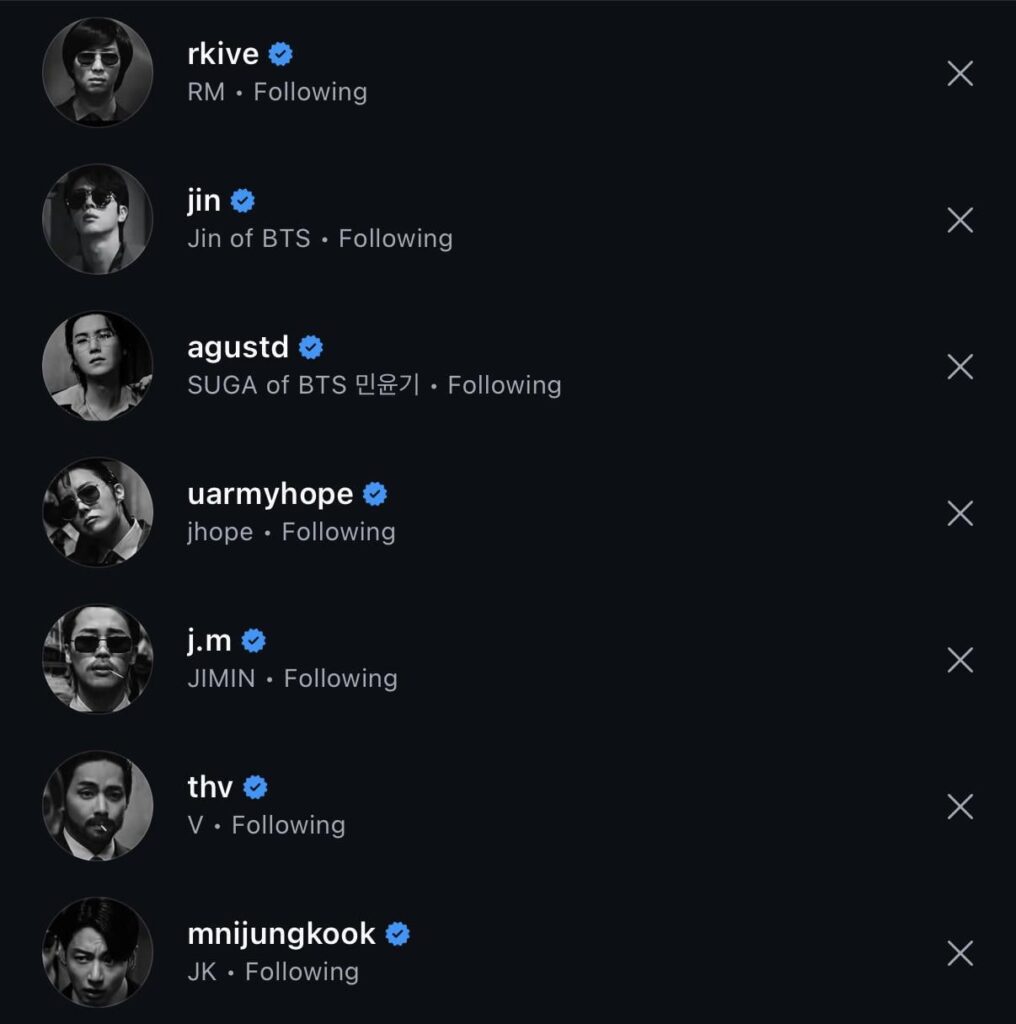 OT7 have all updated their Instagram profile pics to ‘2.0’ images - 040426