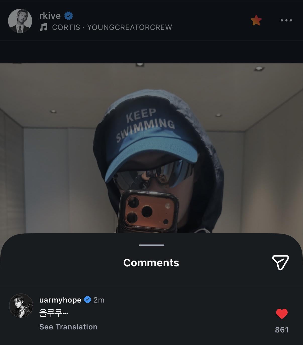 Hobi’s comment on Namjoon’s IG Post 130426