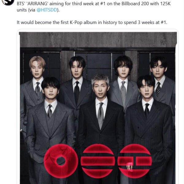 [HITS DD] BTS' 'ARIRANG' aiming for third week at #1 on the Billboard 200 with 125K units - 080426