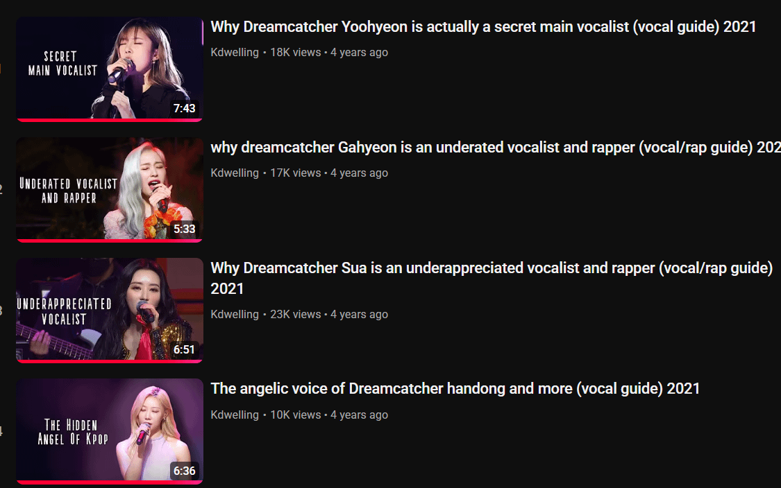 are there youtube video compilations or series of videos that showcase each member's voice? I'm a new fan and sometimes I found them in the past for other groups and they're so helpful (example below)