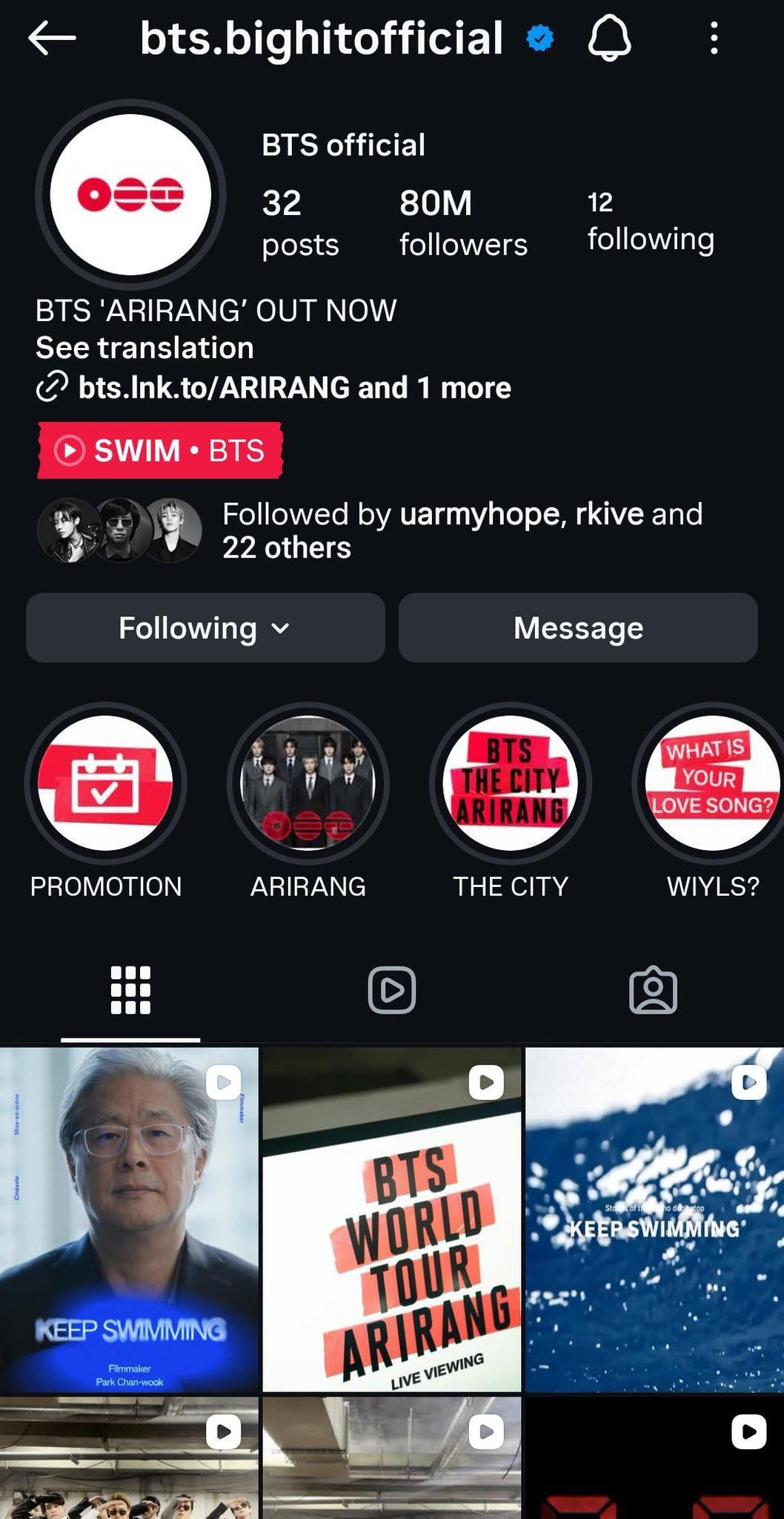 260404 BTS’ official Instagram account has surpassed 80 million followers