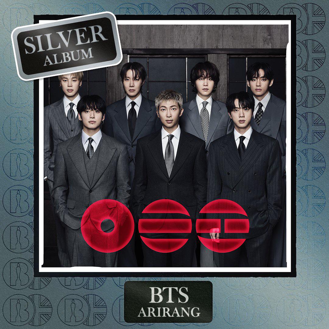 260410 BRIT Awards on Twitter: ‘ARIRANG’, the album by BTS, is now #BRITcertified Silver