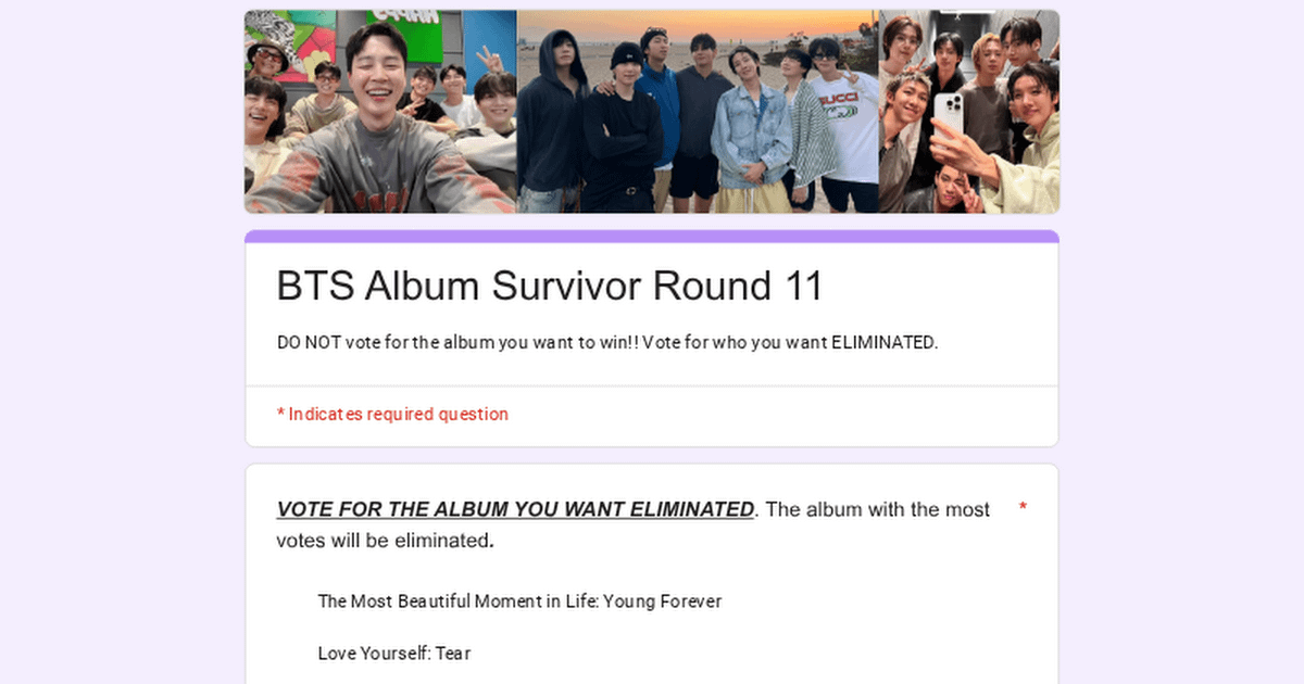 r/Bangtan’s Album Survivor - OT7 Albums - Round 11