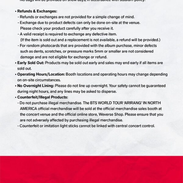 260421 [NOTICE] BTS WORLD TOUR ‘ARIRANG’ IN TAMPA – Official Merchandise On-Site Sales & Booth Information