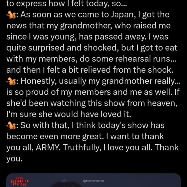 Hoseok shares that he received news of his grandmother's passing after arriving to Japan