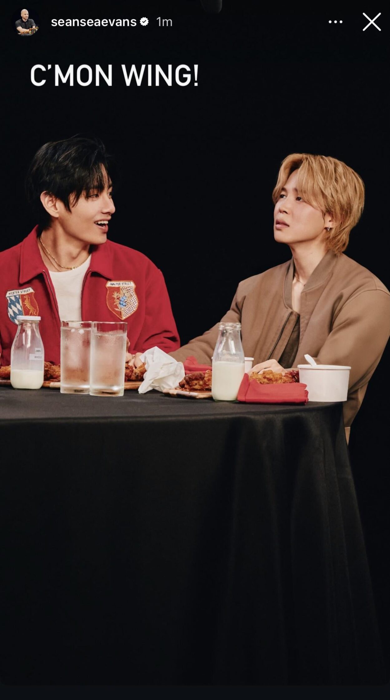 Sean Evans IG Story ft. Jimin and Taehyung 100426