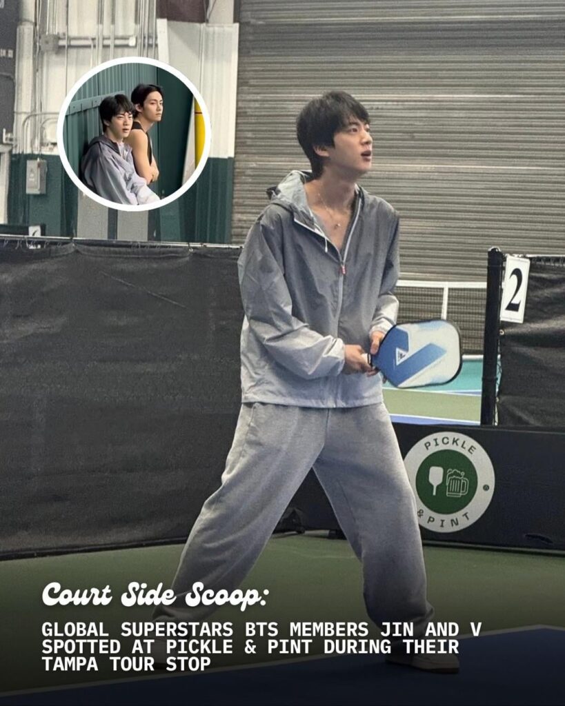 260429 Pickle & Pint on Instagram (featuring Jin & V): From the stage at Raymond James to the courts at Pickle & Pint. 🎤💚