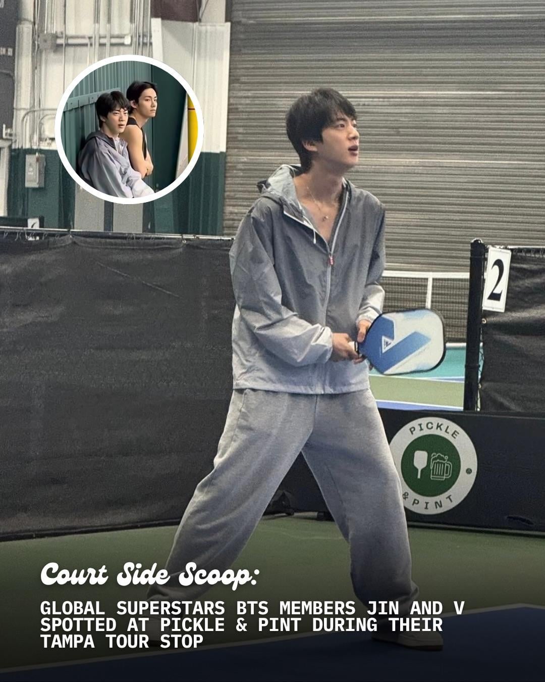 260429 Pickle & Pint on Instagram (featuring Jin & V): From the stage at Raymond James to the courts at Pickle & Pint. 🎤💚