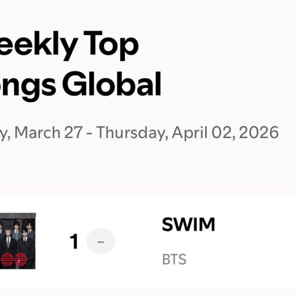 'ARIRANG' and "SWIM" by BTS remain at #1 on the Spotify Weekly Top Albums Global and Weekly Top Songs Global and BTS remains at #1 on the Spotify Weekly Top Artists Global Chart - 040426